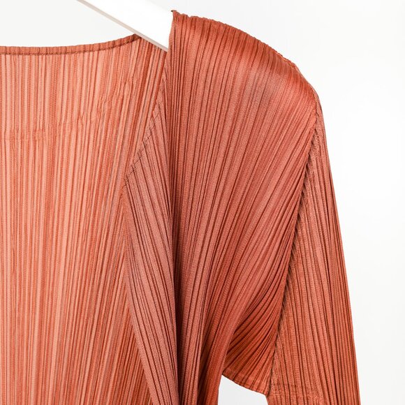 Pleats Please Issey Miyake Terracotta Open-Front Cardigan - Picture 4 of 7